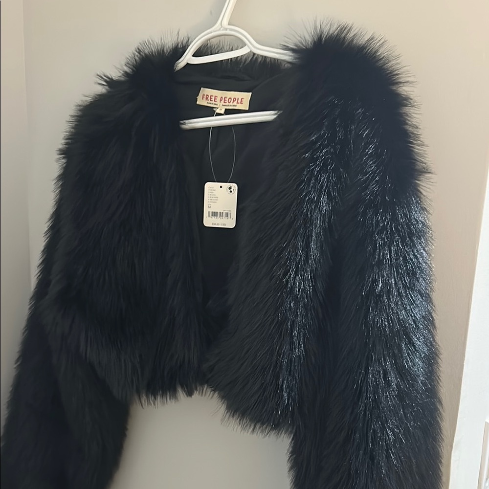 FREE PEOPLE NWT Black Faux Fur Jacket